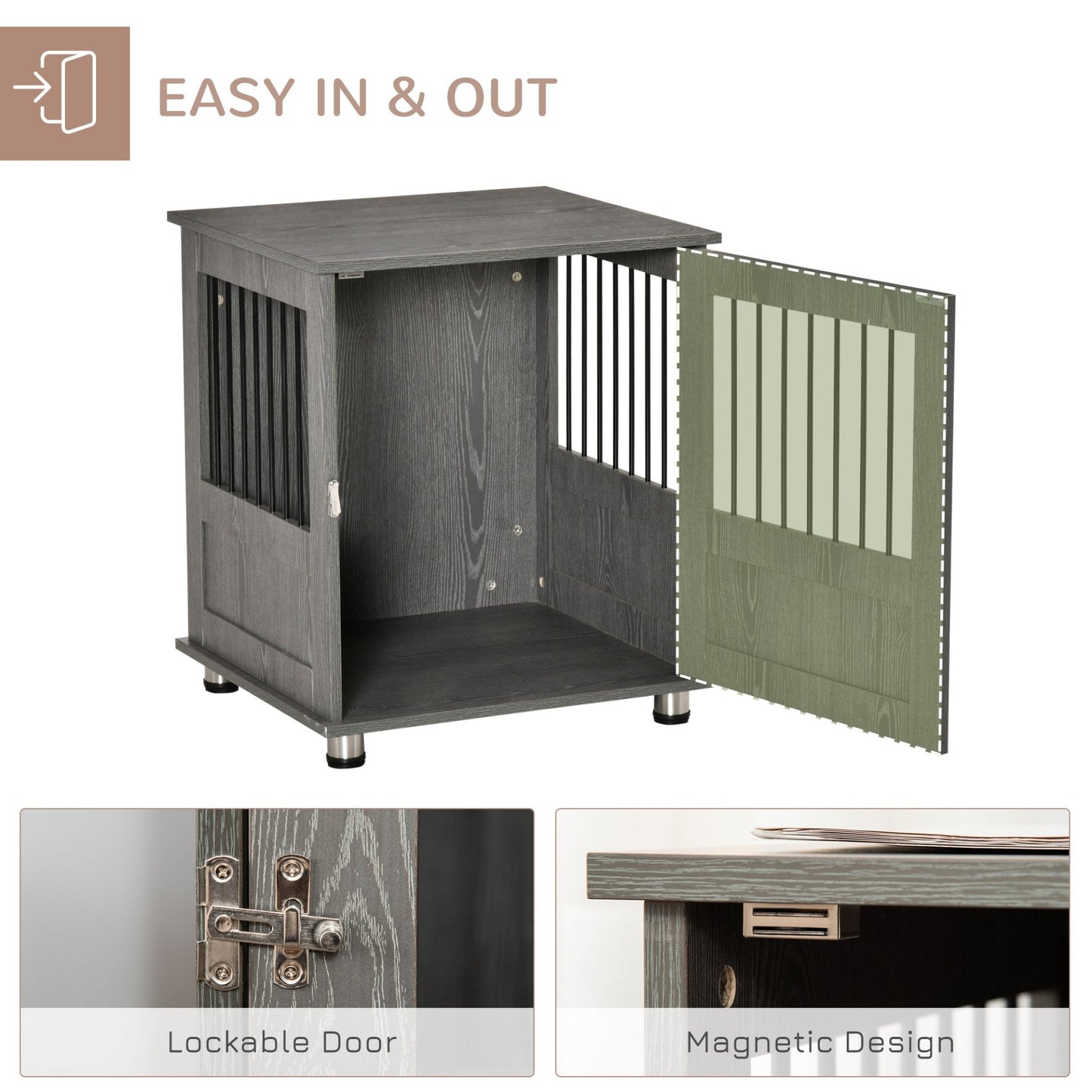 PawHut Dog Crate Furniture End Table, Pet Kennel for Small and Medium Dogs, Grey - 60 x 55 x 70 cm - Baig Merchant