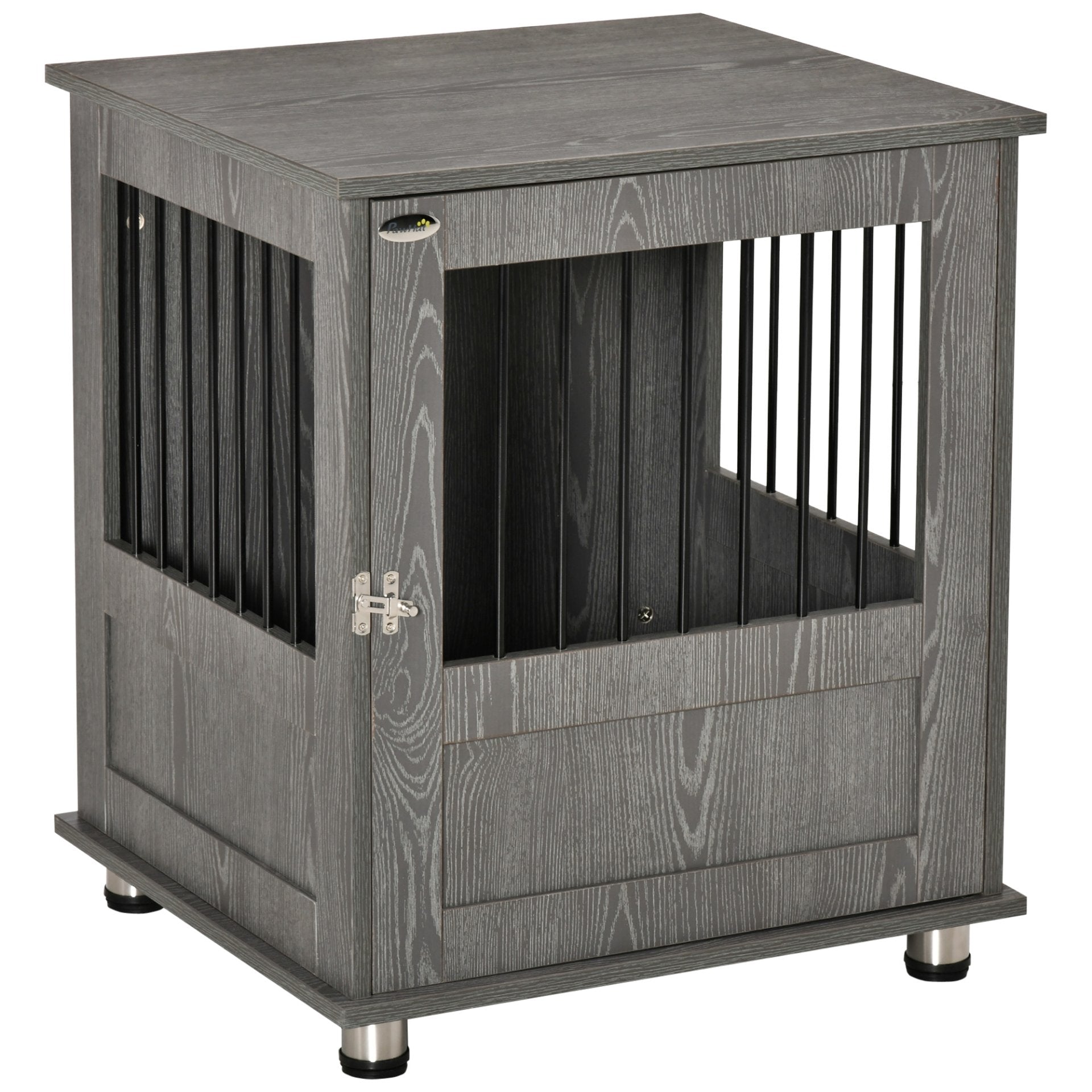 PawHut Dog Crate Furniture End Table, Pet Kennel for Small and Medium Dogs, Grey - 60 x 55 x 70 cm - Baig Merchant