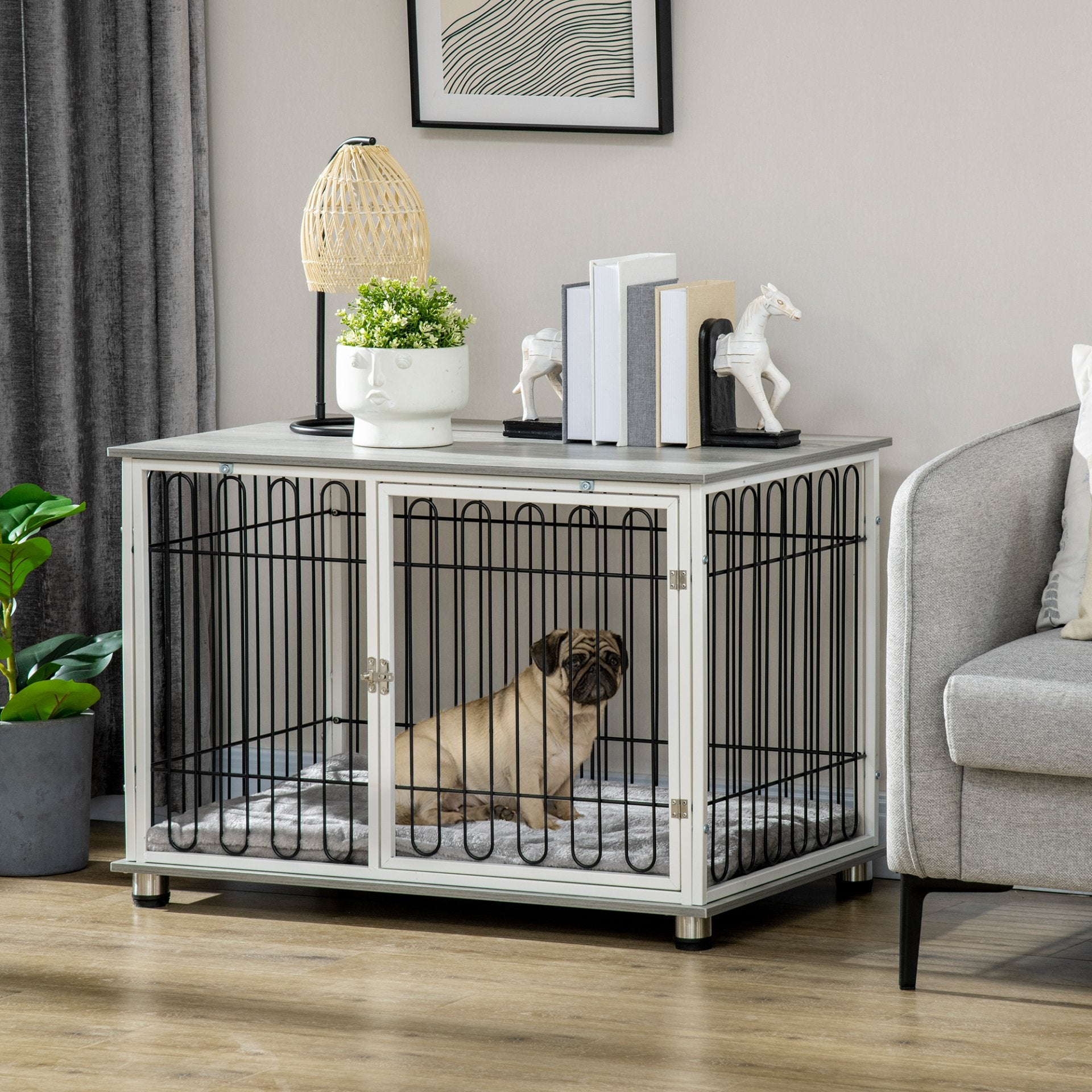 PawHut Dog Crate Furniture, Indoor Dog Kennel Side End Table with Soft Washable Cushion and Lockable Door for Small and Medium Dogs - Baig Merchant