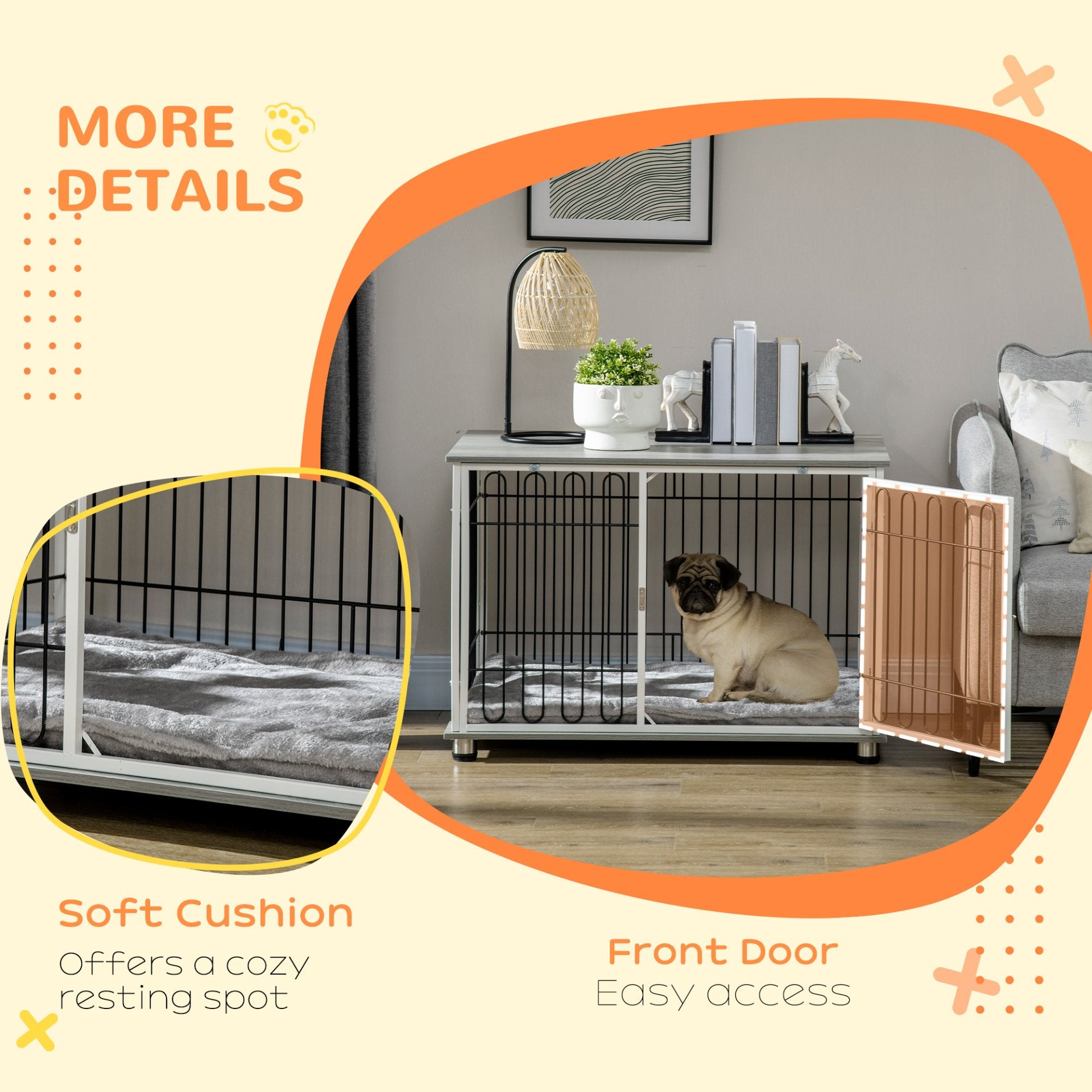 PawHut Dog Crate Furniture, Indoor Dog Kennel Side End Table with Soft Washable Cushion and Lockable Door for Small and Medium Dogs - Baig Merchant