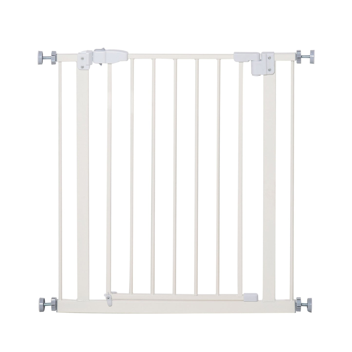 PawHut Dog Gate Adjustable Safety Gate Metal Pet Barrier w/ Auto - Close Door Double Locking Easy - Open Doors Stairs Home 74 - 80cm Wide, White - Baig Merchant