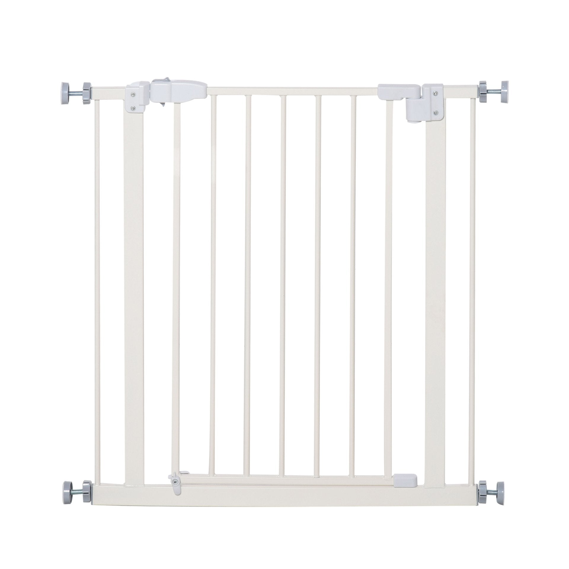 PawHut Dog Gate Adjustable Safety Gate Metal Pet Barrier w/ Auto - Close Door Double Locking Easy - Open Doors Stairs Home 74 - 80cm Wide, White - Baig Merchant