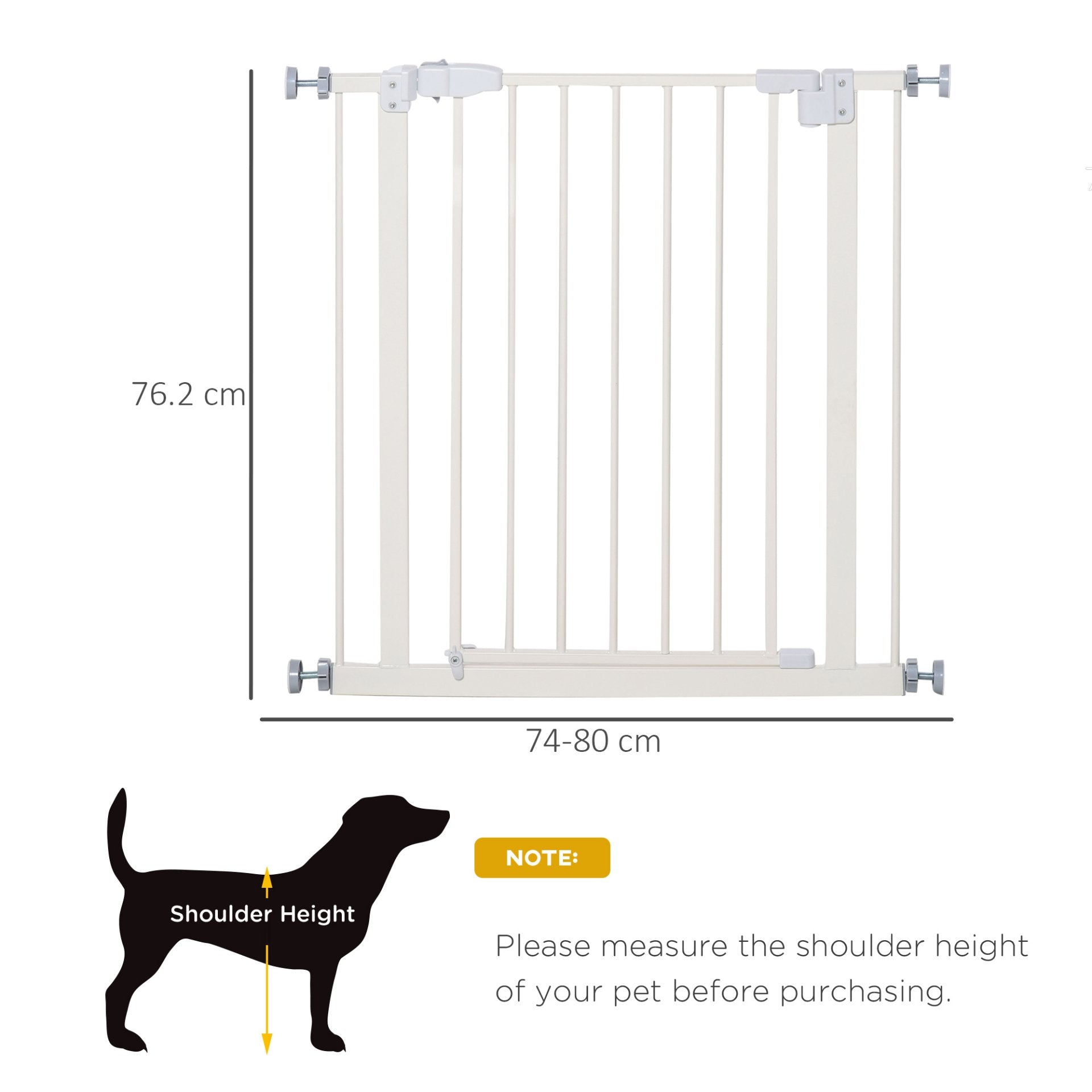 PawHut Dog Gate Adjustable Safety Gate Metal Pet Barrier w/ Auto - Close Door Double Locking Easy - Open Doors Stairs Home 74 - 80cm Wide, White - Baig Merchant