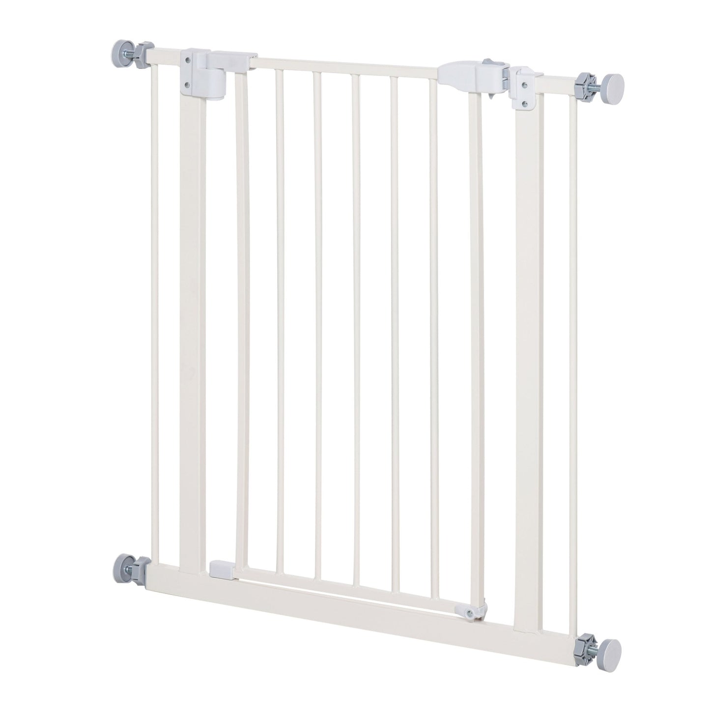 PawHut Dog Gate Adjustable Safety Gate Metal Pet Barrier w/ Auto - Close Door Double Locking Easy - Open Doors Stairs Home 74 - 80cm Wide, White - Baig Merchant