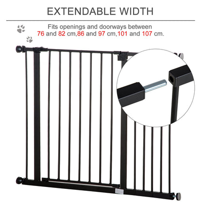 PawHut Dog Gate Pet Safety Gate Stair Barrier Pressure Fit Adjustable 76 - 82/86 - 97/101 - 107 cm, Black - Baig Merchant