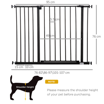 PawHut Dog Gate Pet Safety Gate Stair Barrier Pressure Fit Adjustable 76 - 82/86 - 97/101 - 107 cm, Black - Baig Merchant