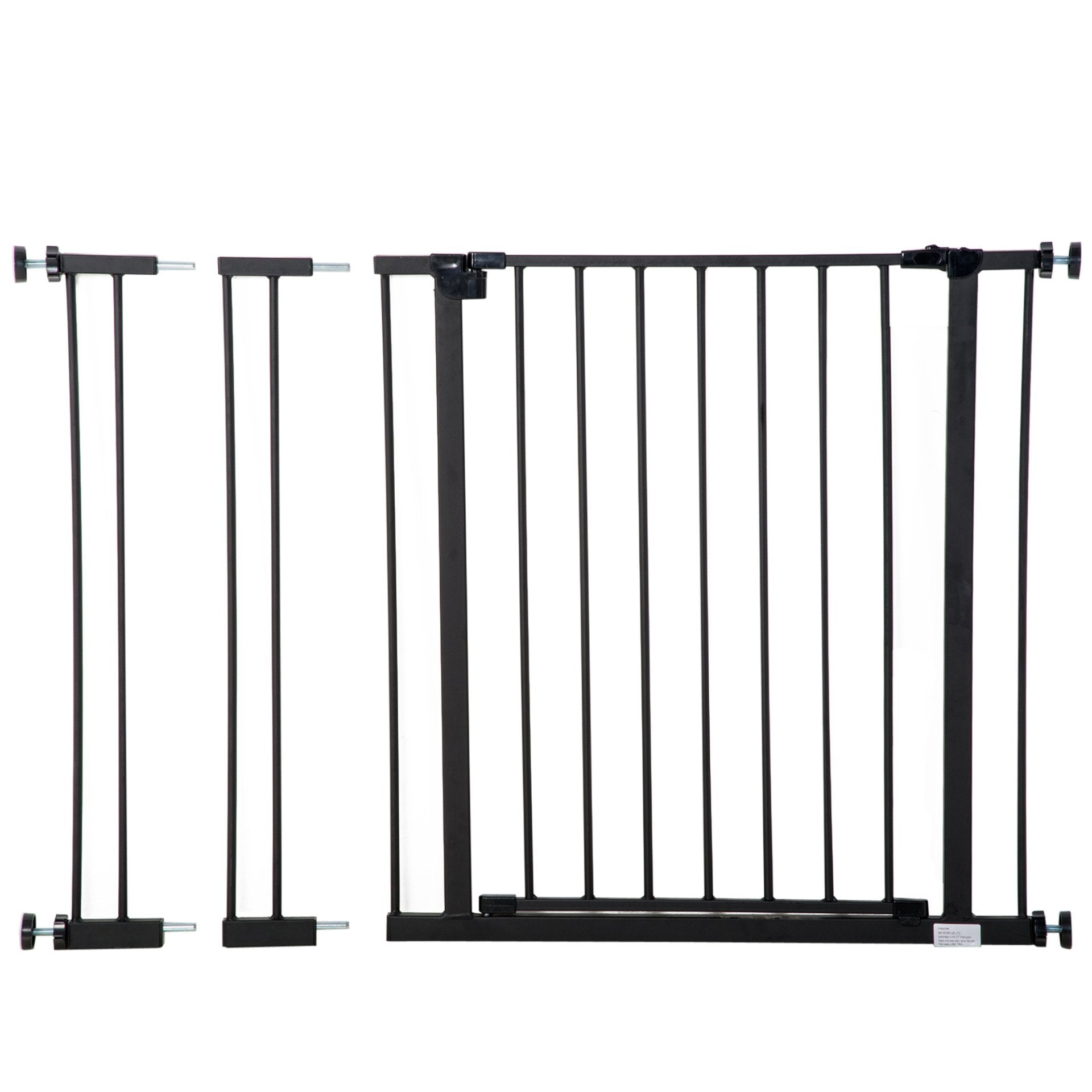 PawHut Dog Gate Pet Safety Gate Stair Barrier Pressure Fit Adjustable 76 - 82/86 - 97/101 - 107 cm, Black - Baig Merchant