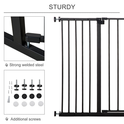 PawHut Dog Gate Pet Safety Gate Stair Barrier Pressure Fit Adjustable 76 - 82/86 - 97/101 - 107 cm, Black - Baig Merchant