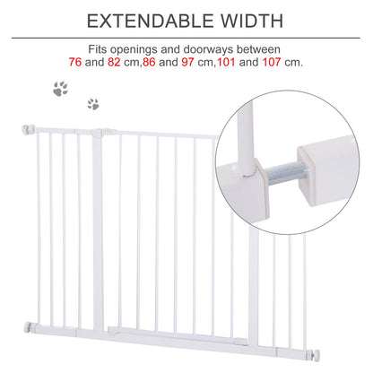 PawHut Dog Gate Pet Safety Gate Stair Barrier Pressure Fit Adjustable 76 - 82/86 - 97/101 - 107 cm, White - Baig Merchant