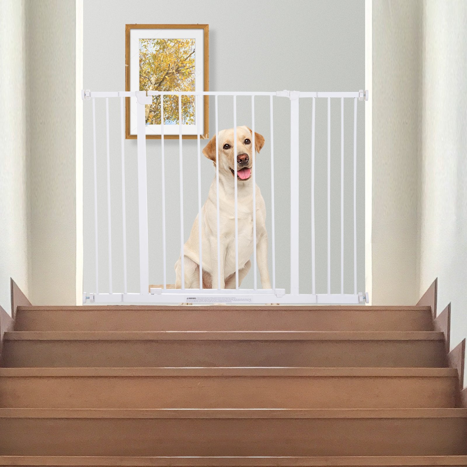 PawHut Dog Gate Pet Safety Gate Stair Barrier Pressure Fit Adjustable 76 - 82/86 - 97/101 - 107 cm, White - Baig Merchant