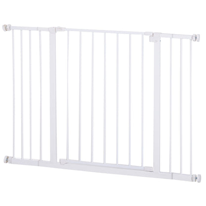 PawHut Dog Gate Pet Safety Gate Stair Barrier Pressure Fit Adjustable 76 - 82/86 - 97/101 - 107 cm, White - Baig Merchant