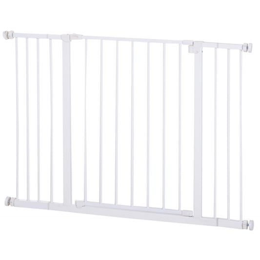 PawHut Dog Gate Pet Safety Gate Stair Barrier Pressure Fit Adjustable 76 - 82/86 - 97/101 - 107 cm, White - Baig Merchant