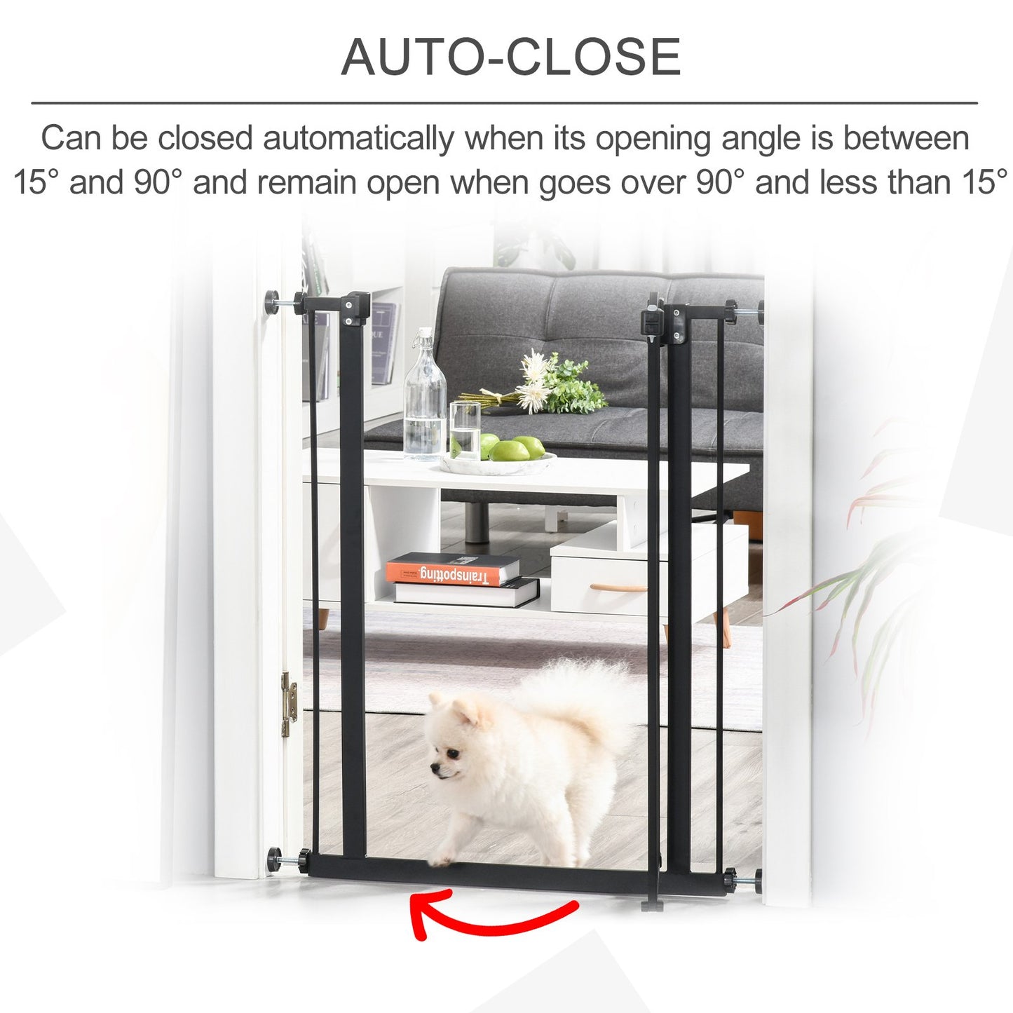 PawHut Dog Gate Pressure Fit Pet Tall Stairs Gate Safety Barrier Auto Close, 94cm Extra Tall, 74 - 80cm Wide, with Double Locking, Black - Baig Merchant