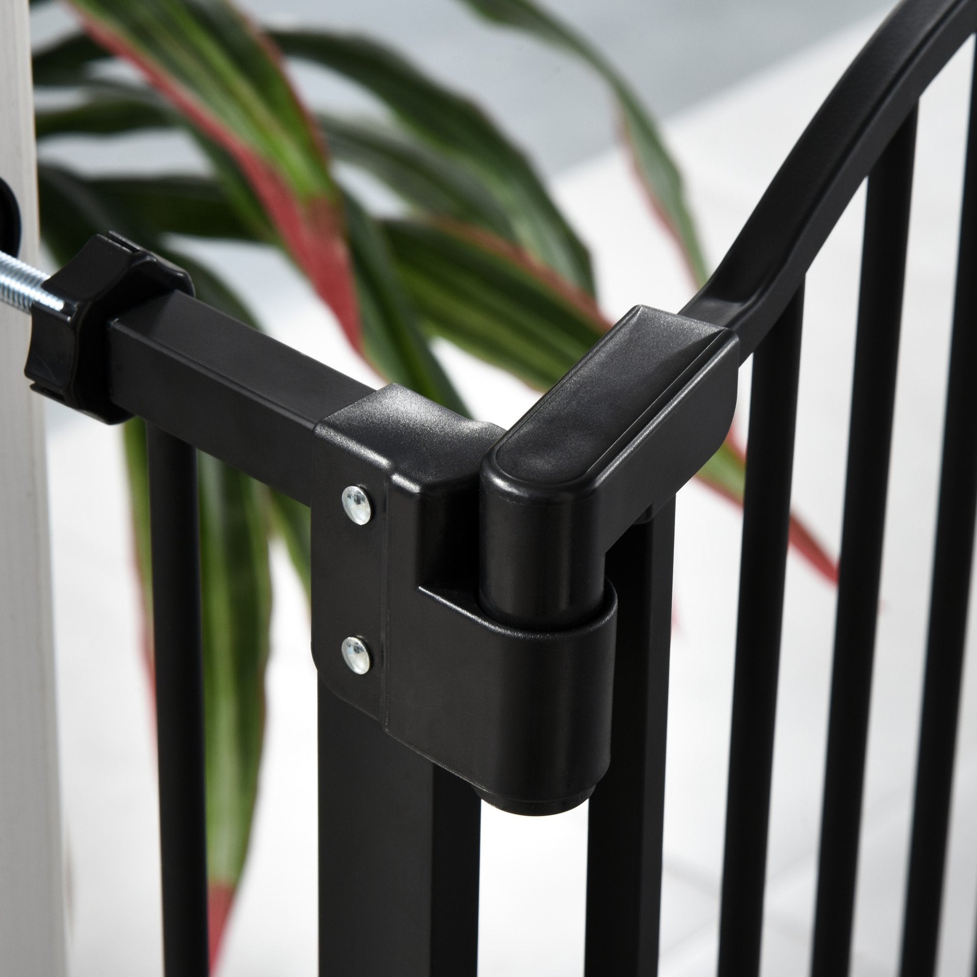 PawHut Dog Gate Pressure Fit Pet Tall Stairs Gate Safety Barrier Auto Close, 94cm Extra Tall, 74 - 80cm Wide, with Double Locking, Black - Baig Merchant