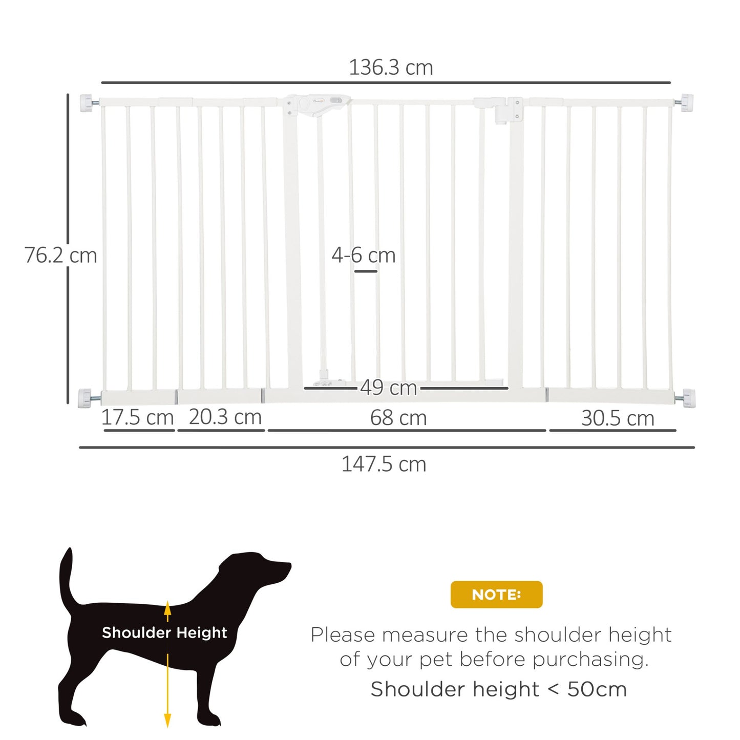 PawHut Dog Gate Stair Gate Pressure Fit Pets Barrier Auto Close for Doorway Hallway, 74 - 148cm Wide Adjustable, White - Baig Merchant