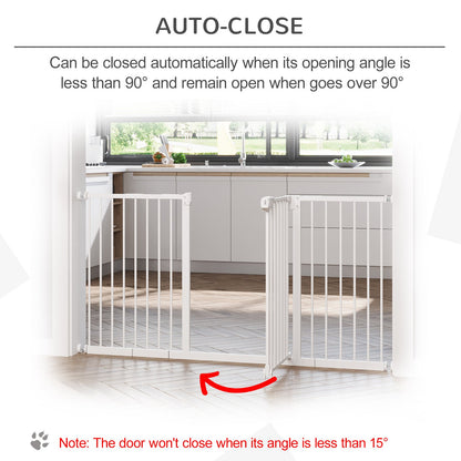 PawHut Dog Gate Stair Gate Pressure Fit Pets Barrier Auto Close for Doorway Hallway, 74 - 148cm Wide Adjustable, White - Baig Merchant