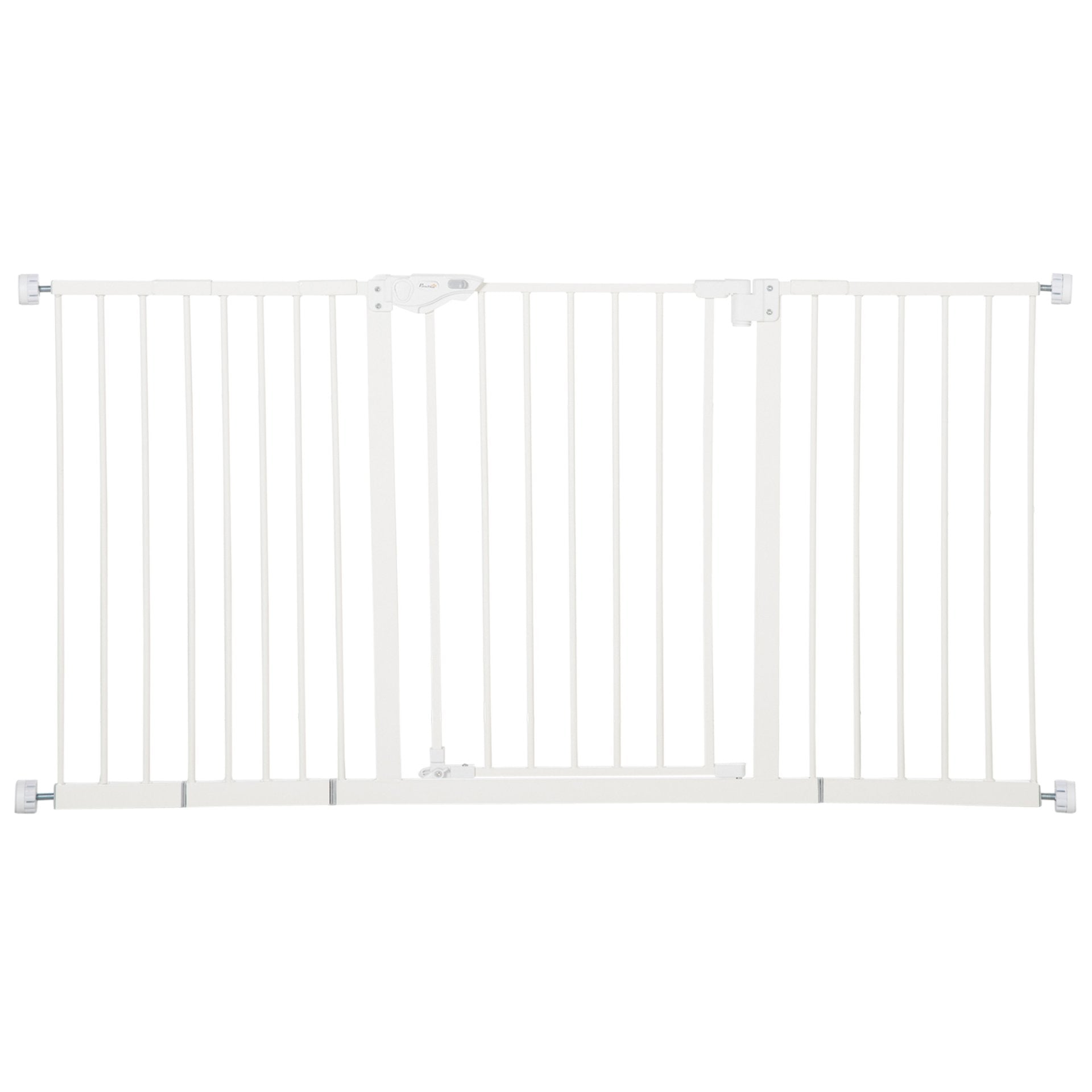 PawHut Dog Gate Stair Gate Pressure Fit Pets Barrier Auto Close for Doorway Hallway, 74 - 148cm Wide Adjustable, White - Baig Merchant