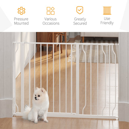 PawHut Dog Gate Wide Stair Gate w/ Door Pressure Fit Pets Barrier for Doorway, Hallway, 76H x 75 - 115W cm - White - Baig Merchant