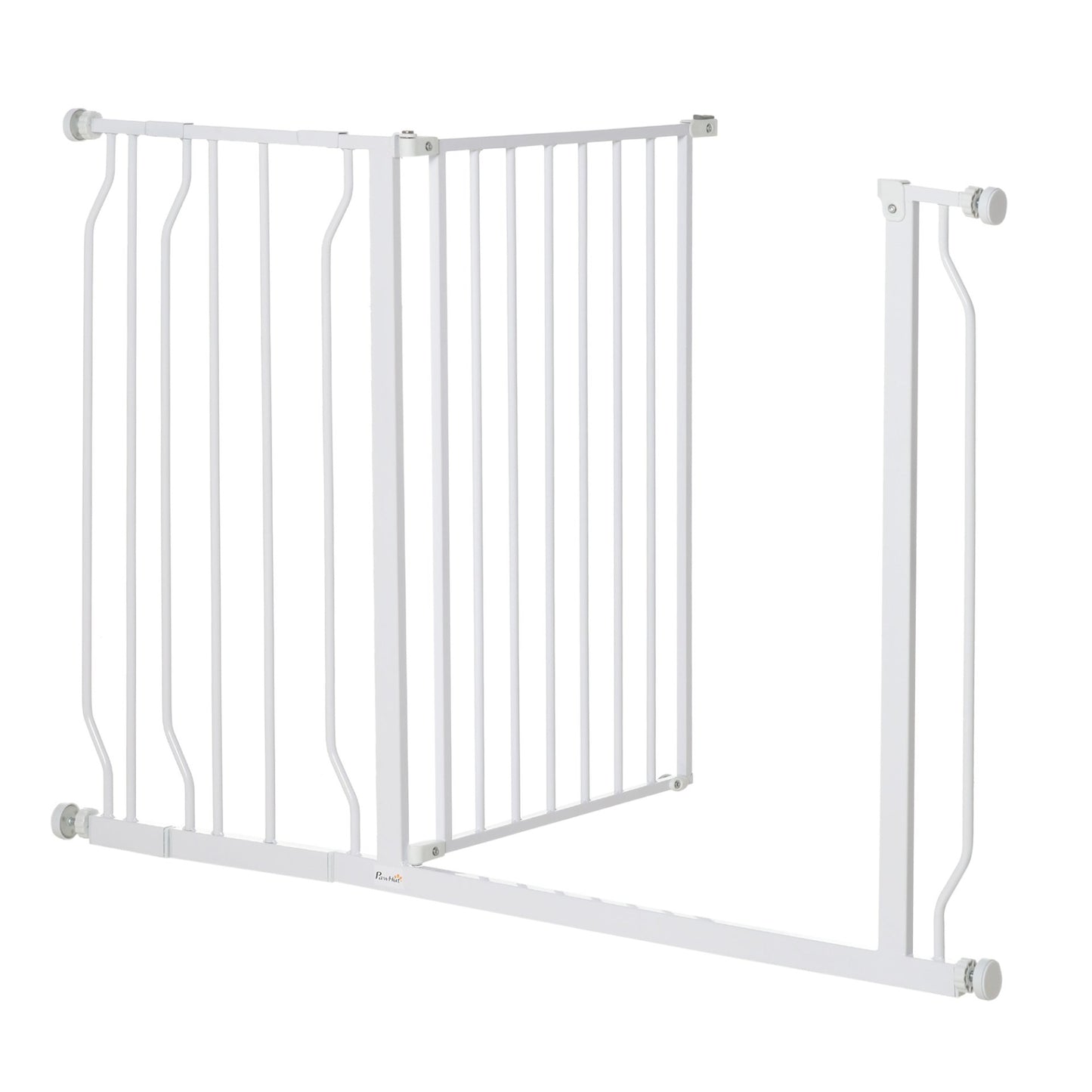 PawHut Dog Gate Wide Stair Gate w/ Door Pressure Fit Pets Barrier for Doorway, Hallway, 76H x 75 - 115W cm - White - Baig Merchant