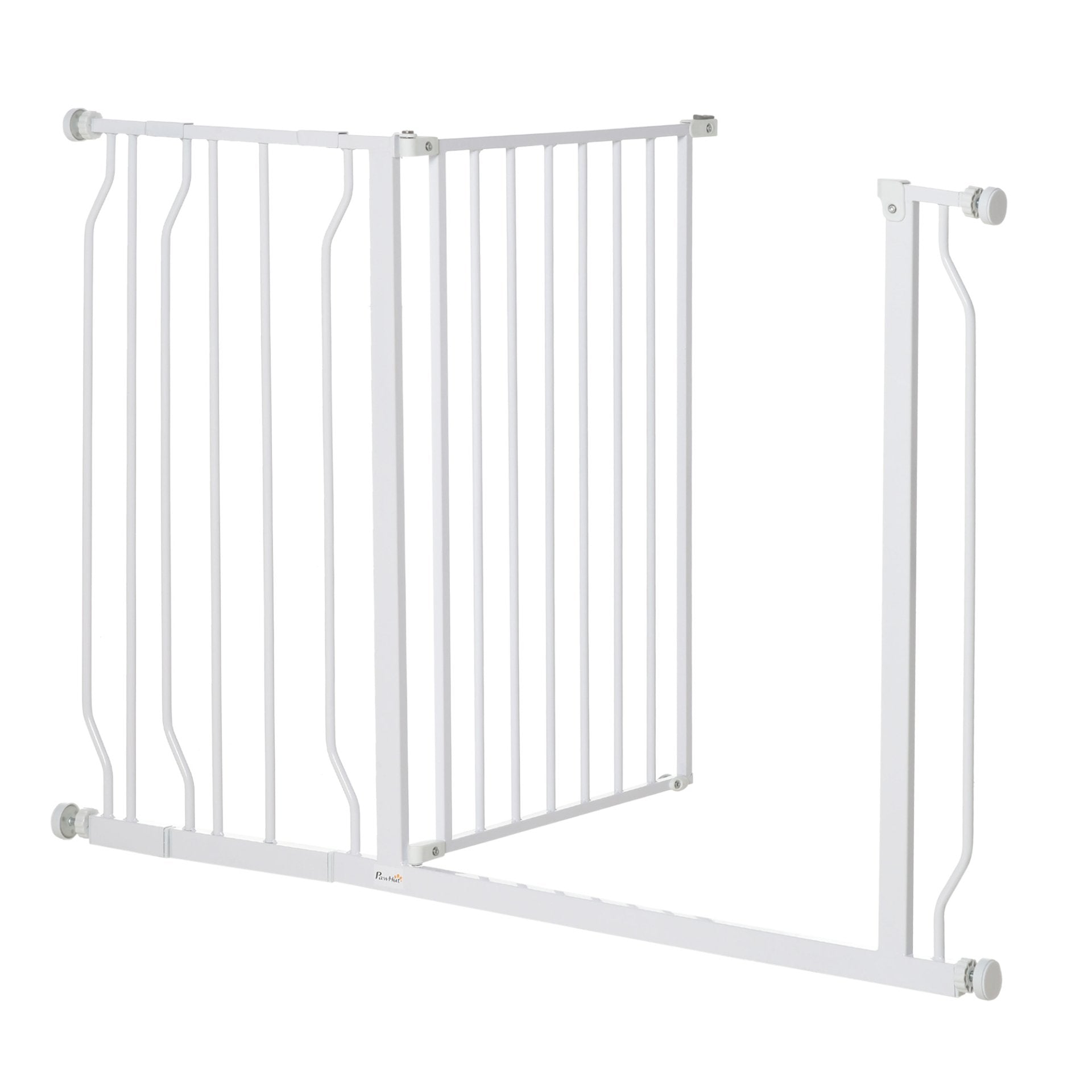 PawHut Dog Gate Wide Stair Gate w/ Door Pressure Fit Pets Barrier for Doorway, Hallway, 76H x 75 - 115W cm - White - Baig Merchant