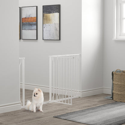 PawHut Dog Gate Wide Stair Gate w/ Door Pressure Fit Pets Barrier - White - Baig Merchant