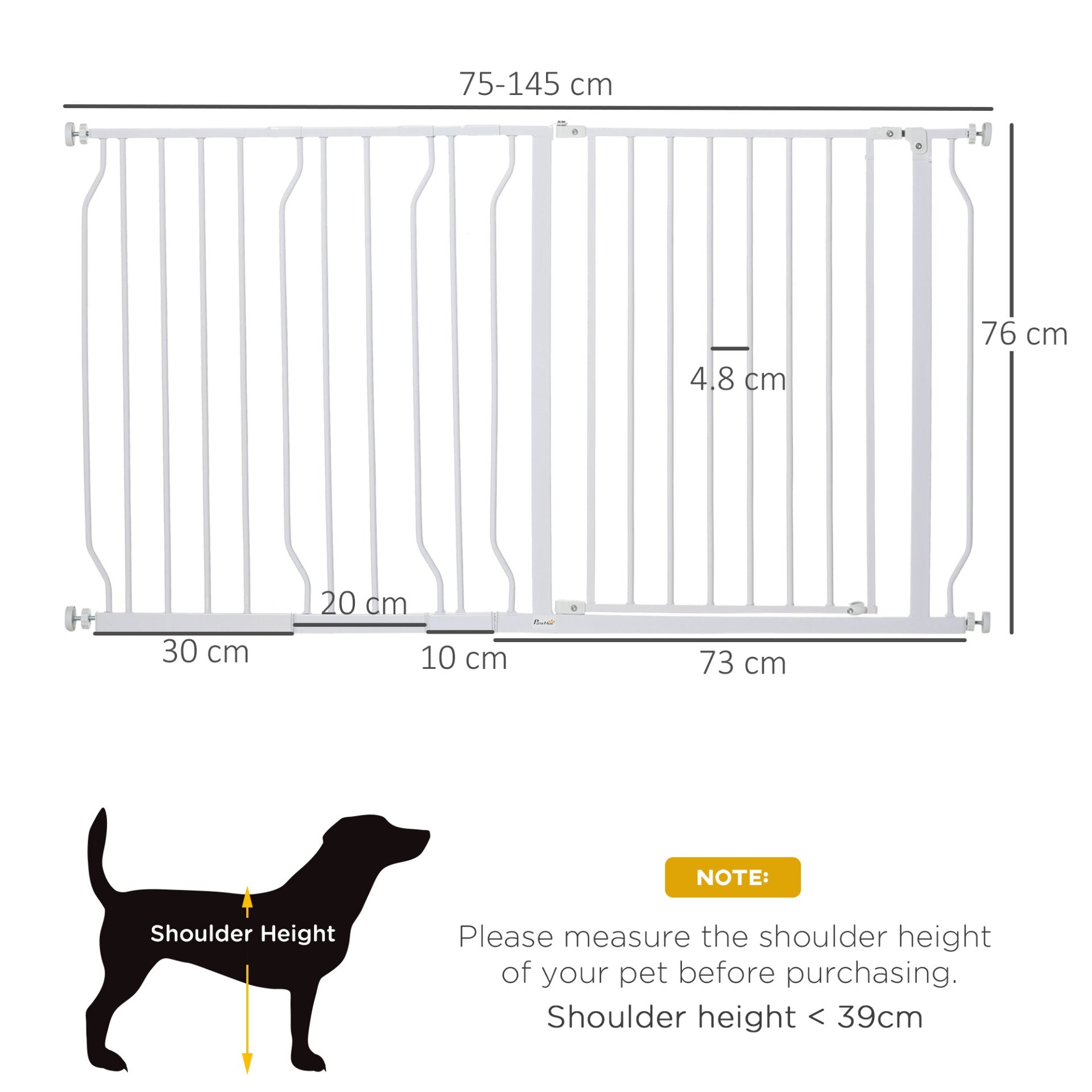 PawHut Dog Gate Wide Stair Gate w/ Door Pressure Fit Pets Barrier - White - Baig Merchant