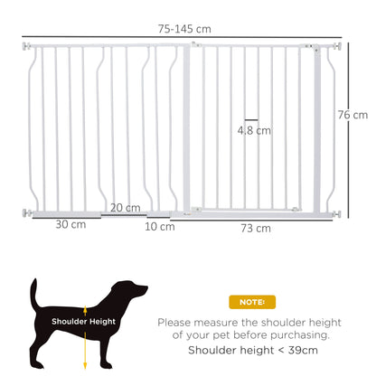 PawHut Dog Gate Wide Stair Gate w/ Door Pressure Fit Pets Barrier - White - Baig Merchant