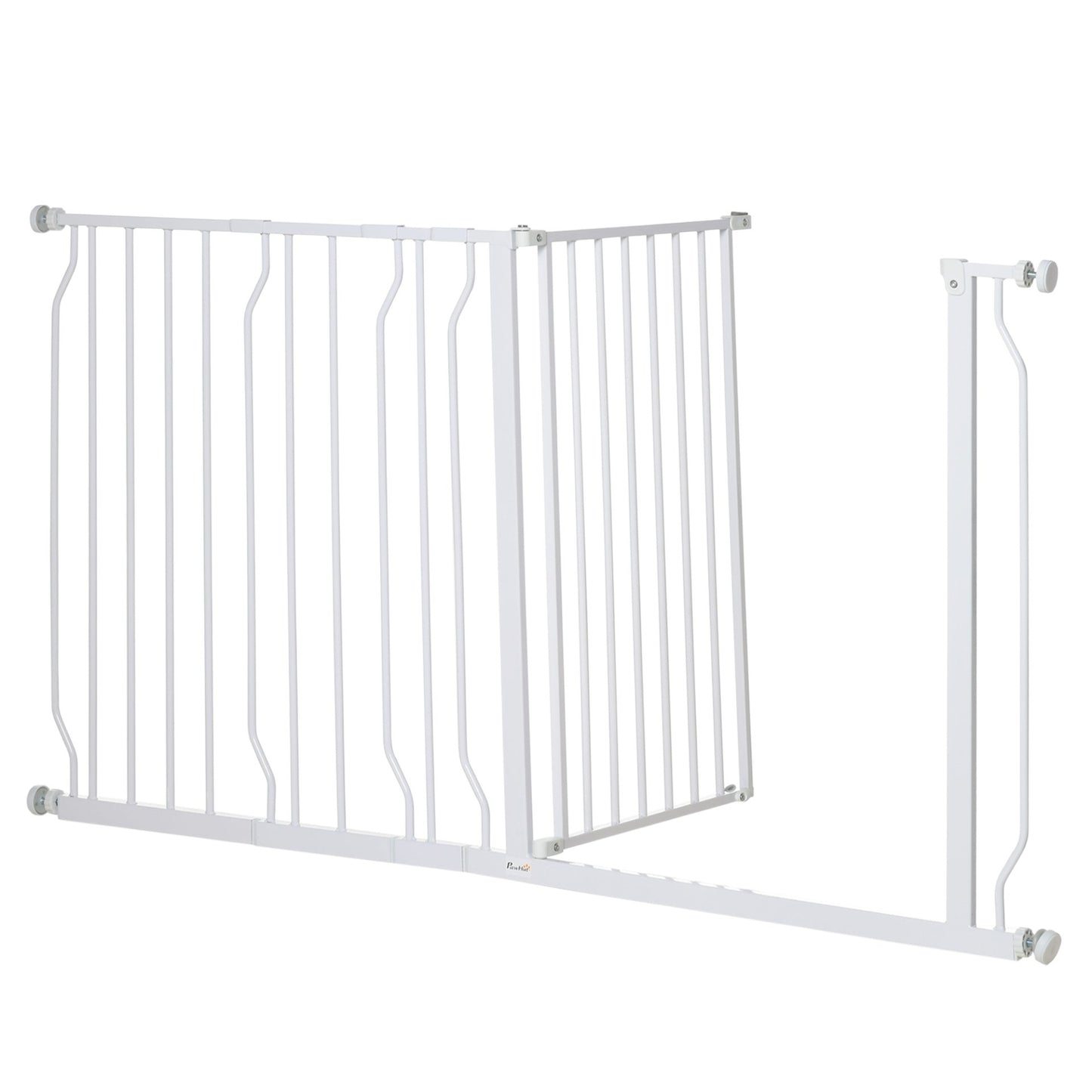 PawHut Dog Gate Wide Stair Gate w/ Door Pressure Fit Pets Barrier - White - Baig Merchant