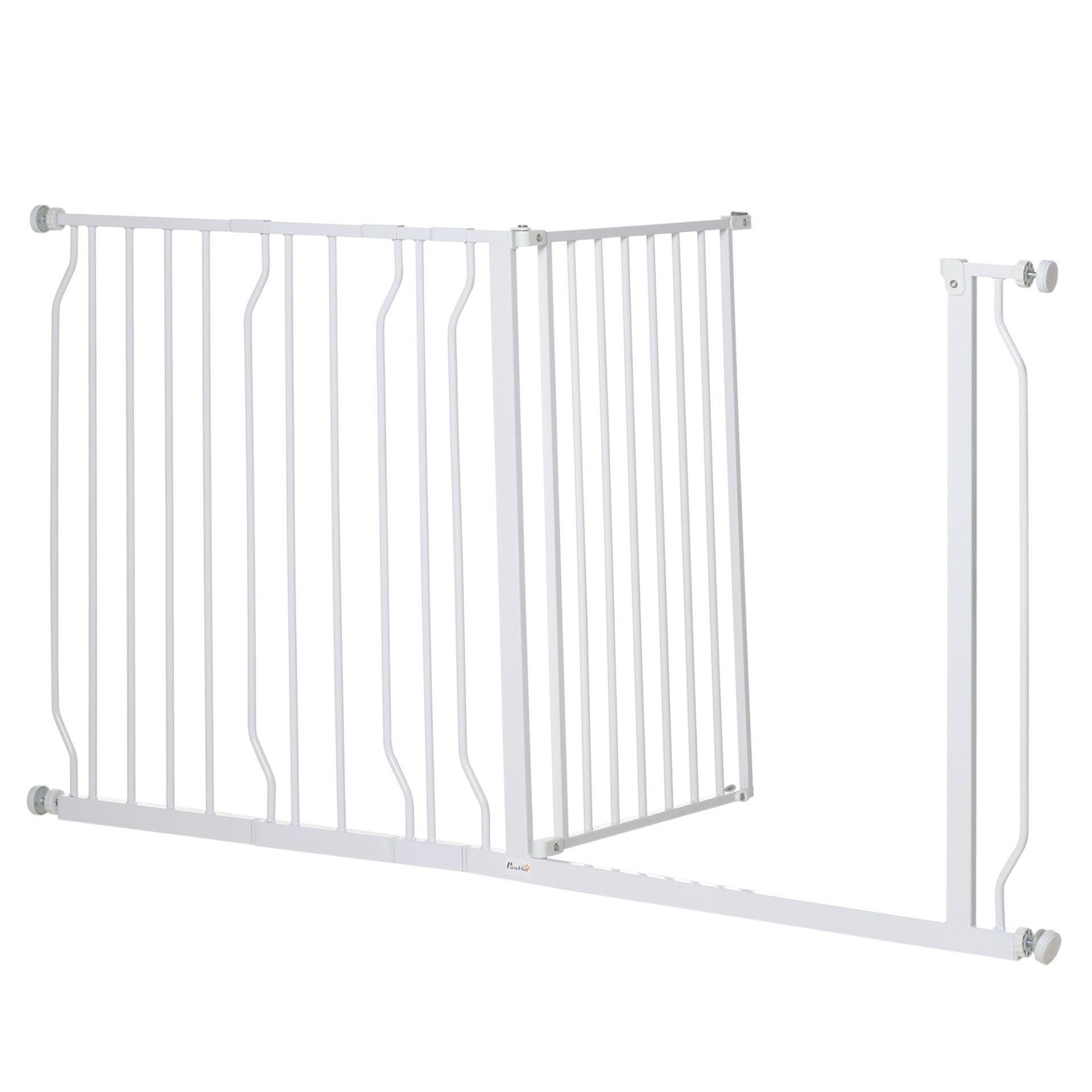 PawHut Dog Gate Wide Stair Gate w/ Door Pressure Fit Pets Barrier - White - Baig Merchant