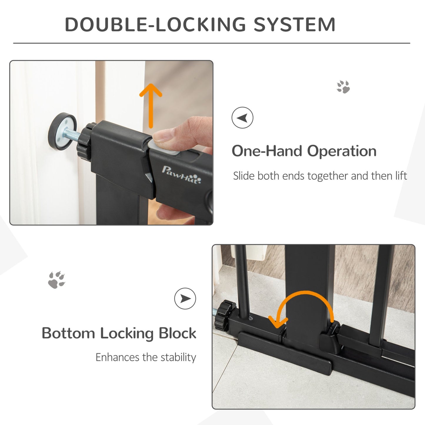 PawHut Dog Gate with Cat Flap Pet Safety Gate Barrier, Stair Pressure Fit, Auto Close, Double Locking, for Doorways, Hallways, 75 - 103 cm Black - Baig Merchant