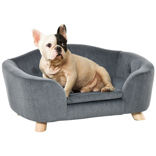 PawHut Dog Sofa Bed Pet Chair Couch with Water Resistant Fabric, Kitten Lounge with Soft Cushion Washable Cover, Wooden Frame for Mini Size Dogs - Grey - Baig Merchant