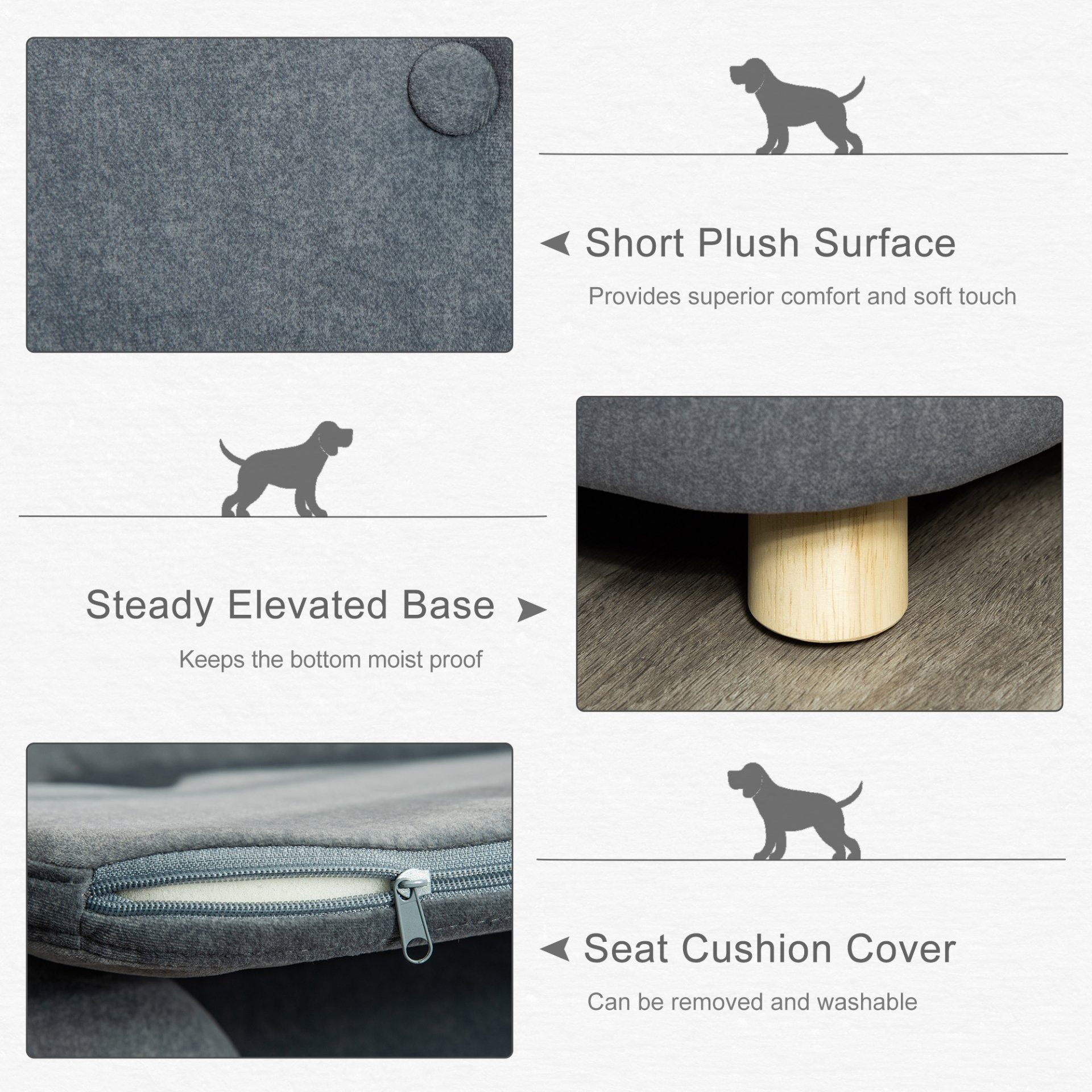 PawHut Dog Sofa Bed Pet Chair Couch with Water Resistant Fabric, Kitten Lounge with Soft Cushion Washable Cover, Wooden Frame for Mini Size Dogs - Grey - Baig Merchant