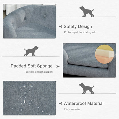 PawHut Dog Sofa Bed Pet Chair Couch with Water Resistant Fabric, Kitten Lounge with Soft Cushion Washable Cover, Wooden Frame for Mini Size Dogs - Grey - Baig Merchant