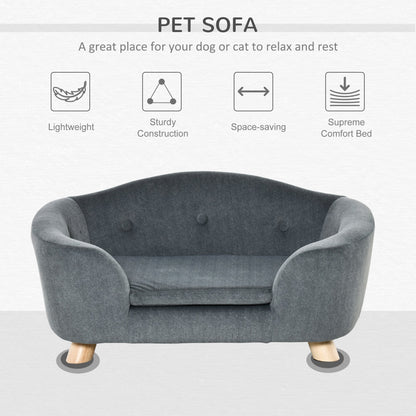 PawHut Dog Sofa Bed Pet Chair Couch with Water Resistant Fabric, Kitten Lounge with Soft Cushion Washable Cover, Wooden Frame for Mini Size Dogs - Grey - Baig Merchant