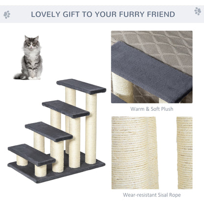 PawHut Dog Steps for Bed 4 Step Pet Stairs for Dog Cat ladder Scratch Post Grey - Baig Merchant