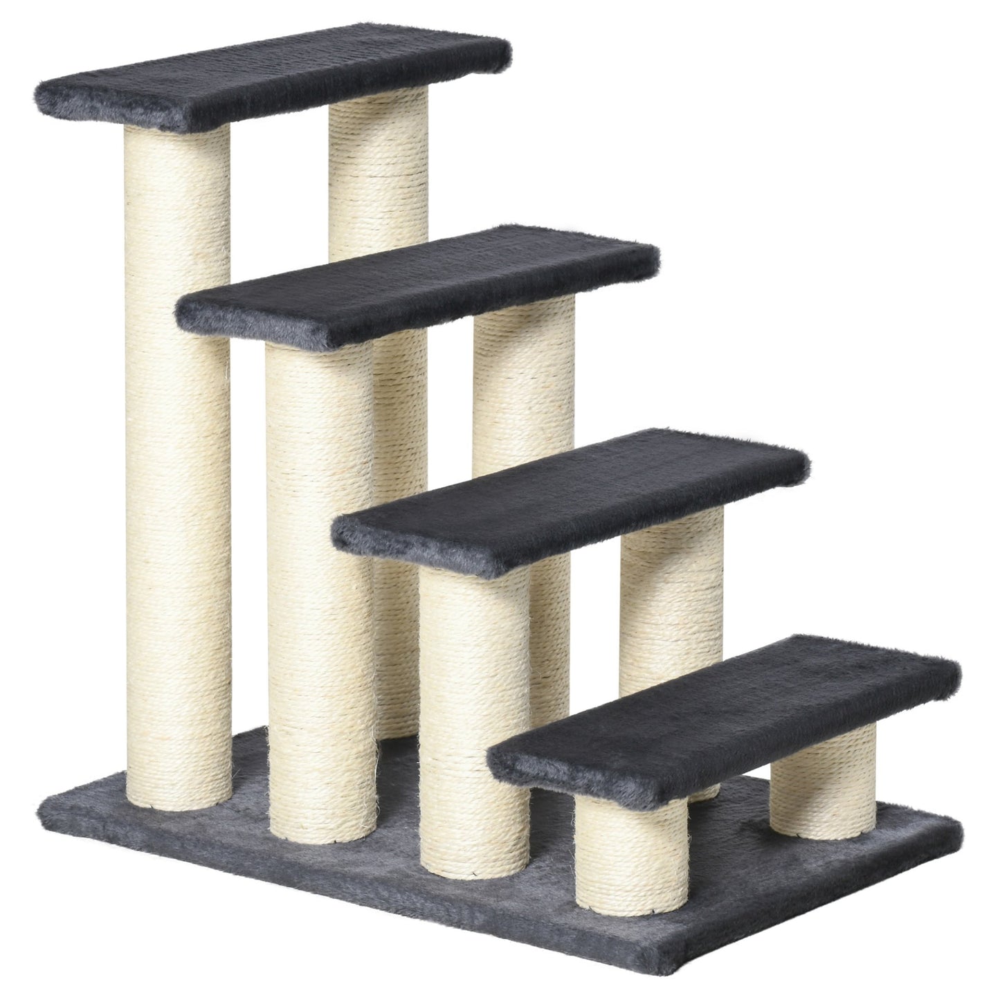 PawHut Dog Steps for Bed 4 Step Pet Stairs for Dog Cat ladder Scratch Post Grey - Baig Merchant