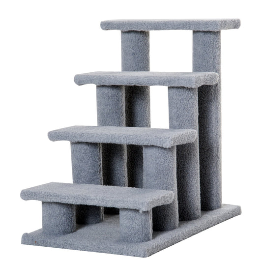 PawHut Dog Steps for Bed 4 Step Pet Stairs for Sofa Dog Cat Climb Ladder 63x43x60 cm Grey - Baig Merchant