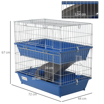 PawHut Double Tier Small Animal Cage Rabbit Chinchillas Cage w/ Ramp Food Dish Water Bottle Deep Trays Pet Home 72 x 44 x 67 cm - Baig Merchant