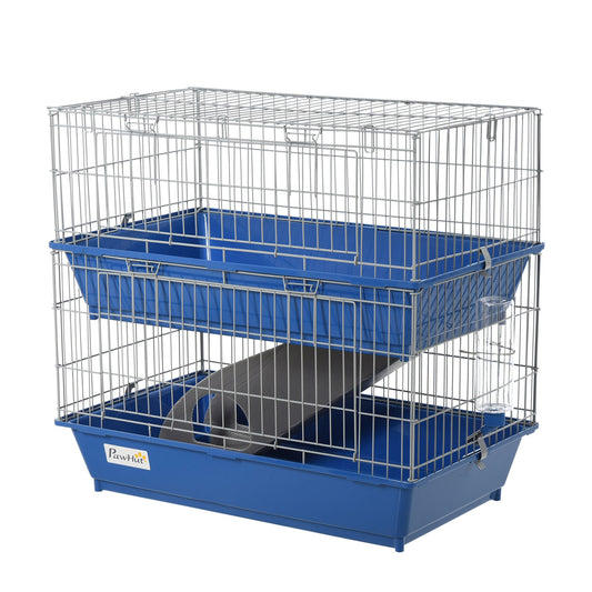 PawHut Double Tier Small Animal Cage Rabbit Chinchillas Cage w/ Ramp Food Dish Water Bottle Deep Trays Pet Home 72 x 44 x 67 cm - Baig Merchant