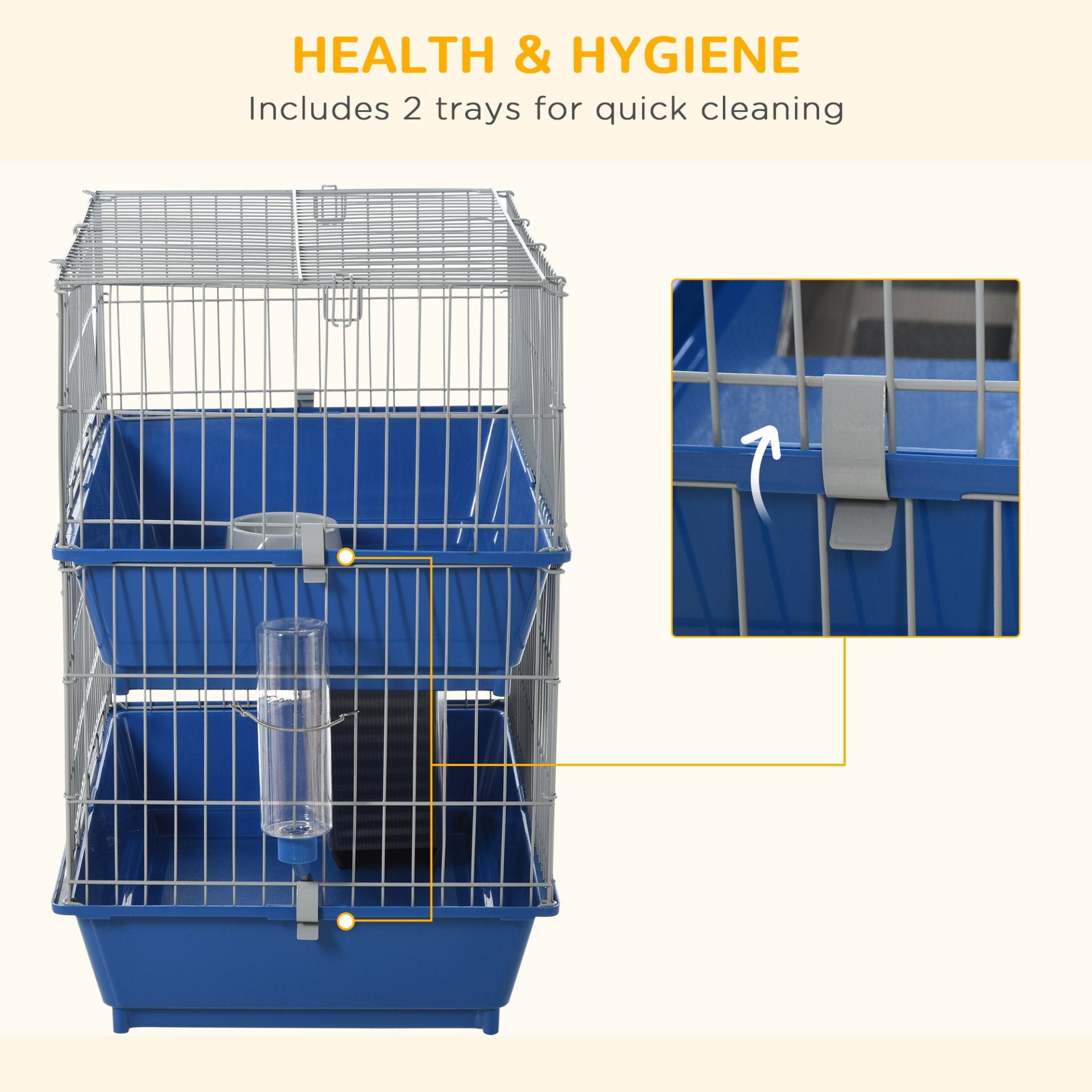 PawHut Double Tier Small Animal Cage Rabbit Chinchillas Cage w/ Ramp Food Dish Water Bottle Deep Trays Pet Home 72 x 44 x 67 cm - Baig Merchant