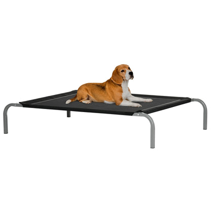 PawHut Elevated Pet Bed Cooling Raised Cot - Style Bed for Large Medium Sized Dogs with Non - slip Pads Steel Frame Breathable Mesh Fabric, 110 x 75 x 20 cm - Black - Baig Merchant