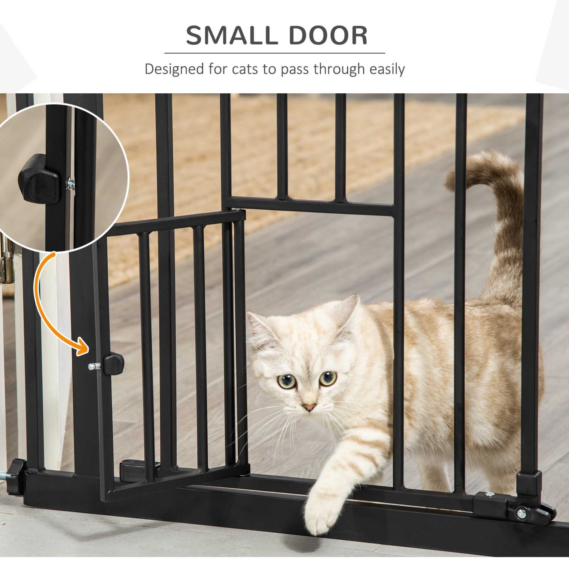 PawHut Extra Tall Dog Gate with Cat Flap, Pet Safety Gate for Doorways Stairs with Auto Close Double Locking, 104 cm Tall 74 - 80 cm Wide, Black - Baig Merchant