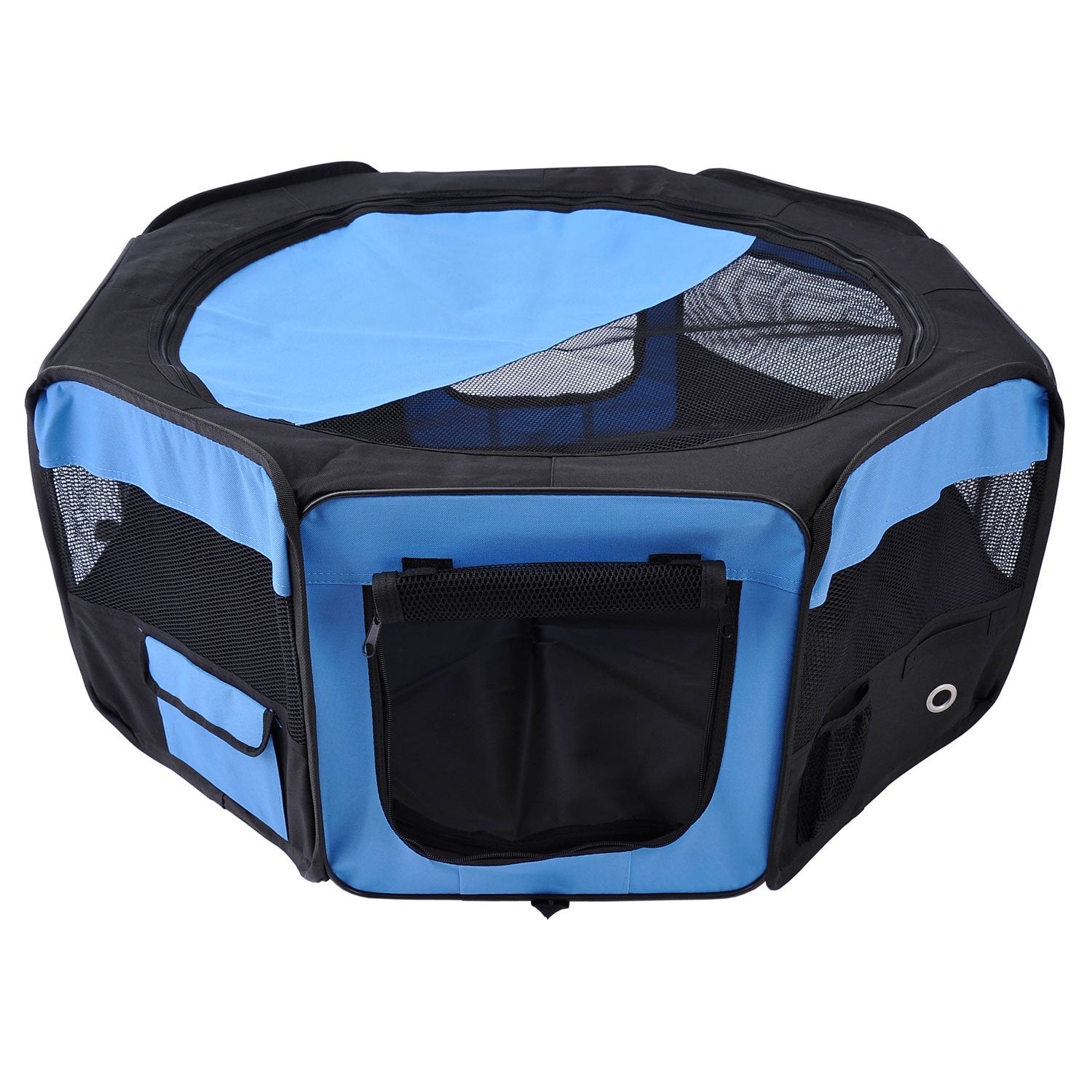 PawHut Fabric Dog Play Pen Puppy Pet Cat Rabbit Pig Guinea Playpen Run Indoor & Outdoor, Dia 90 x 41H cm Blue - Baig Merchant