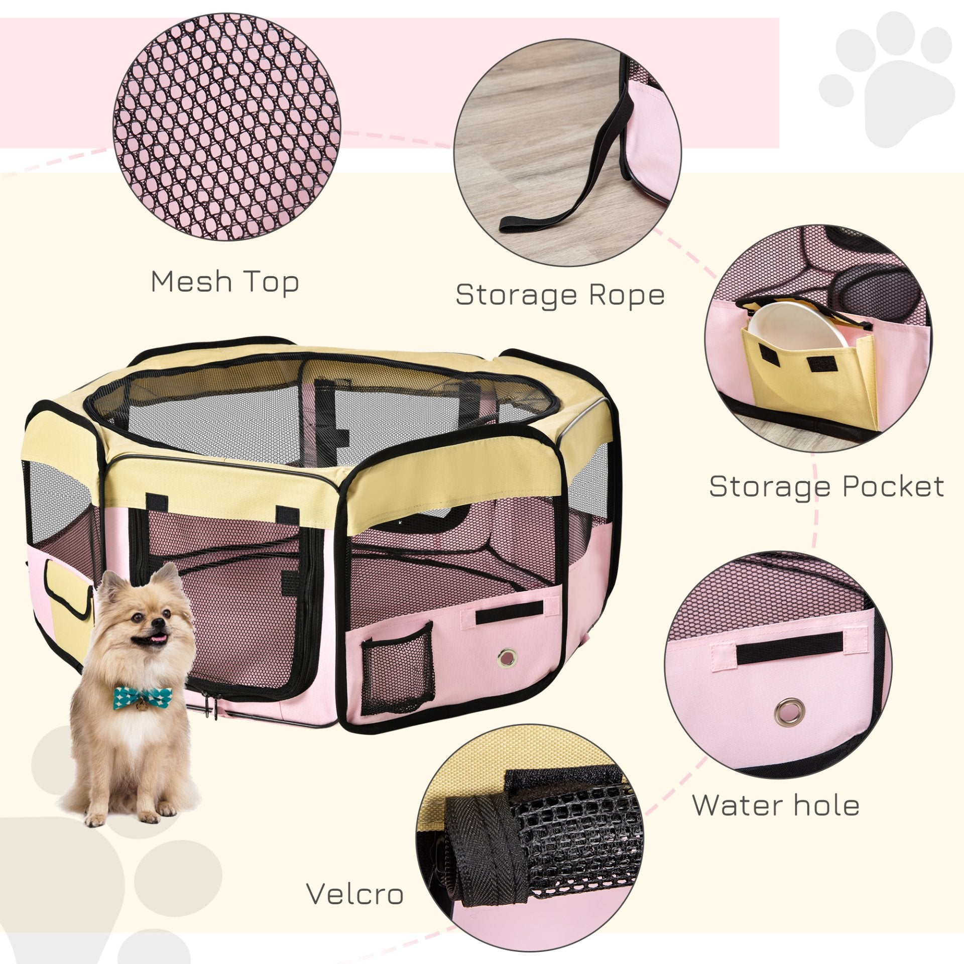 PawHut Fabric Pet Whelping Box Dog Cat Puppy Playpen Rabbit Guinea Pig Play Pen in Pink With Carry Bag Small Dia 90 x 41Hcm - Baig Merchant