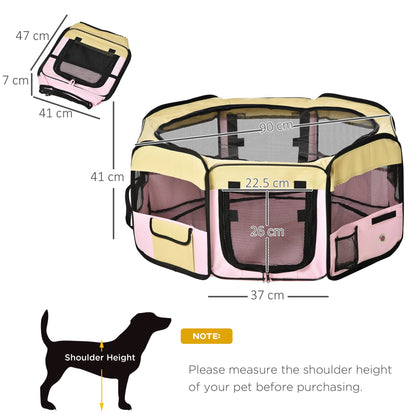 PawHut Fabric Pet Whelping Box Dog Cat Puppy Playpen Rabbit Guinea Pig Play Pen in Pink With Carry Bag Small Dia 90 x 41Hcm - Baig Merchant