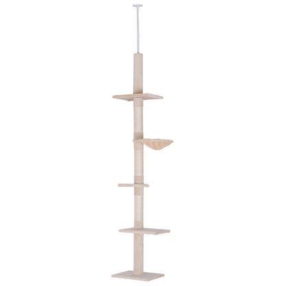 PawHut Floor to Ceiling Cat Tree for Indoor Cats 5 - Tier Kitty Tower Climbing Activity Center Scratching Post Adjustable Height 230 - 260cm Beige - Baig Merchant