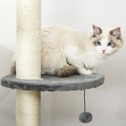 PawHut Floor to Ceiling Cat Tree for Indoor Cats, Kitten Tower, Condo, Multi - Layer Activity Center, Indoor Pet Play House with Solid Scratching Post Hanging Balls, Light Grey - Baig Merchant