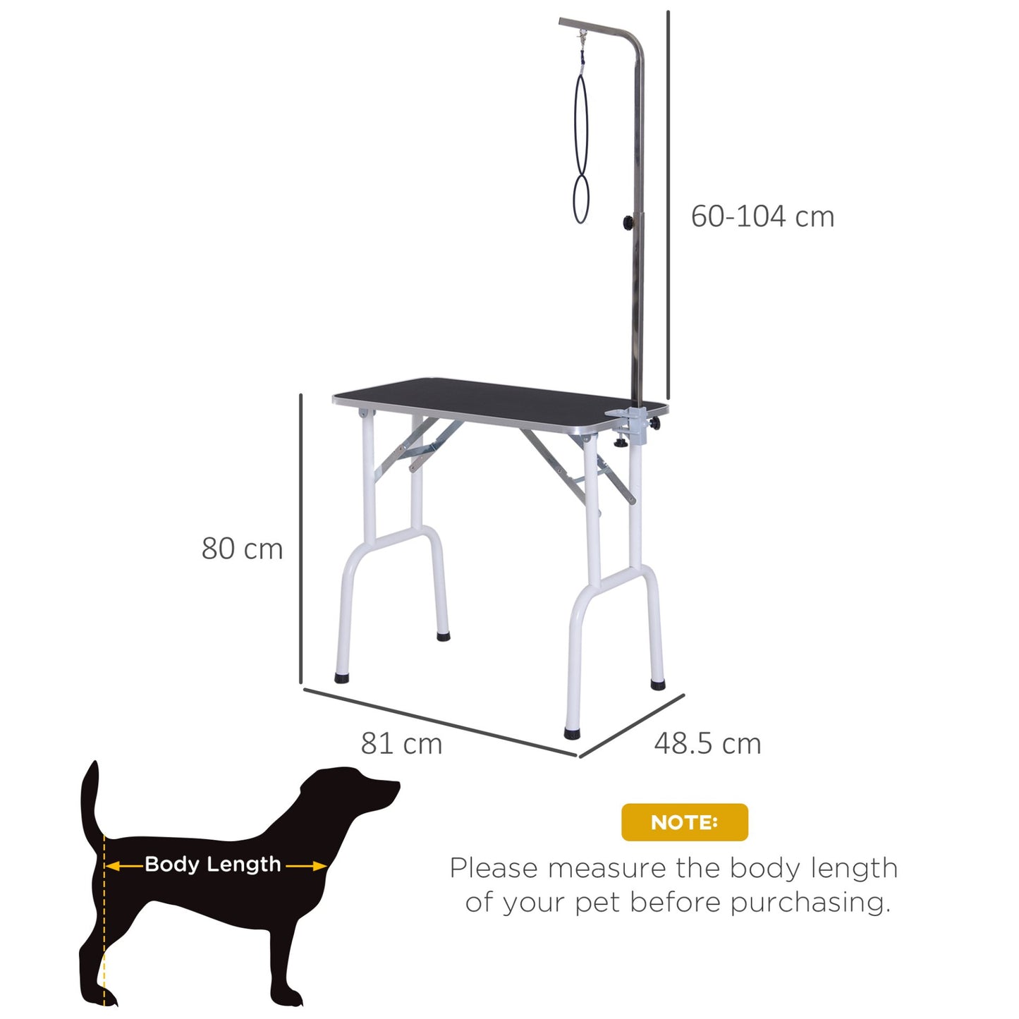 PawHut Foldable Dog Grooming Table Adjustable Fixed Arm Rubber Top for Small Dogs 81 x 49 x 80 cm - Baig Merchant