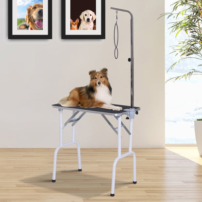 PawHut Foldable Dog Grooming Table Adjustable Fixed Arm Rubber Top for Small Dogs 81 x 49 x 80 cm - Baig Merchant