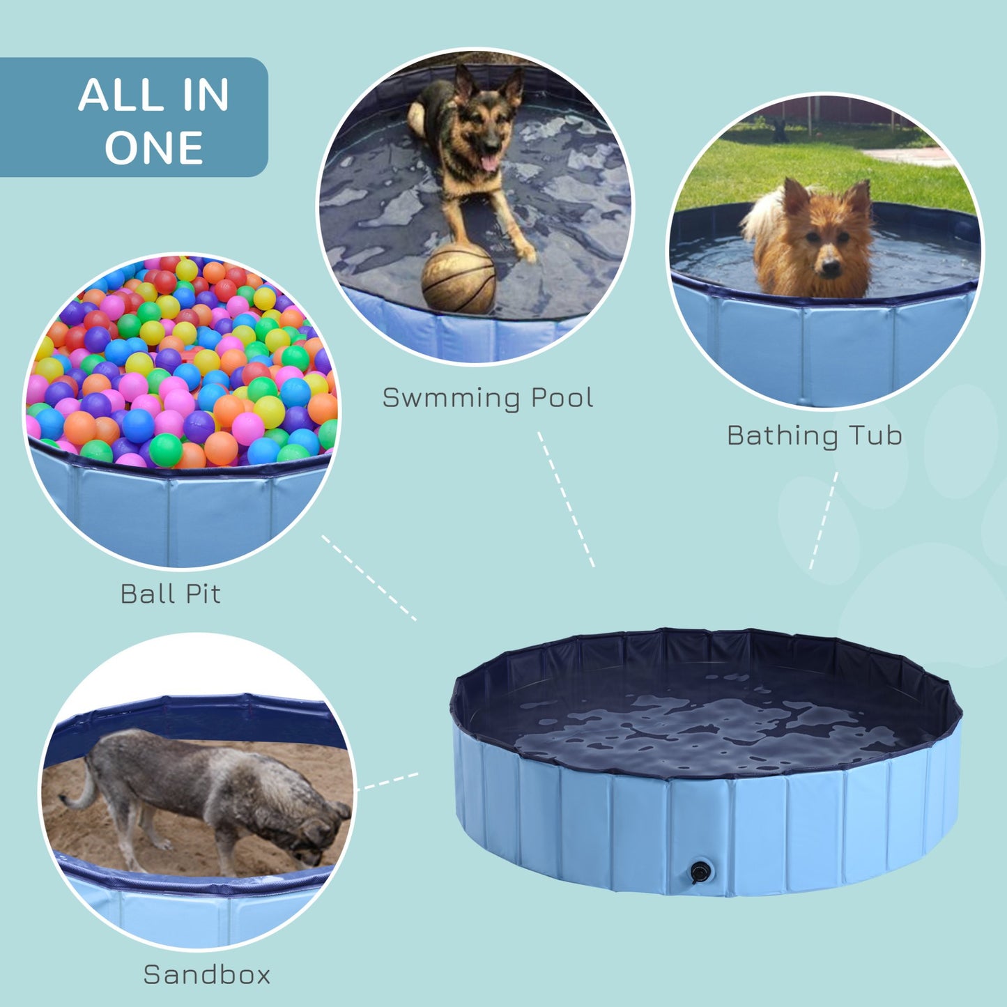 PawHut Foldable Dog Paddling Pool - Collapsible Pet Swimming Pool for Indoor & Outdoor Use, Summer Bathing Tub (Φ140 x 30H cm, Blue) - Baig Merchant